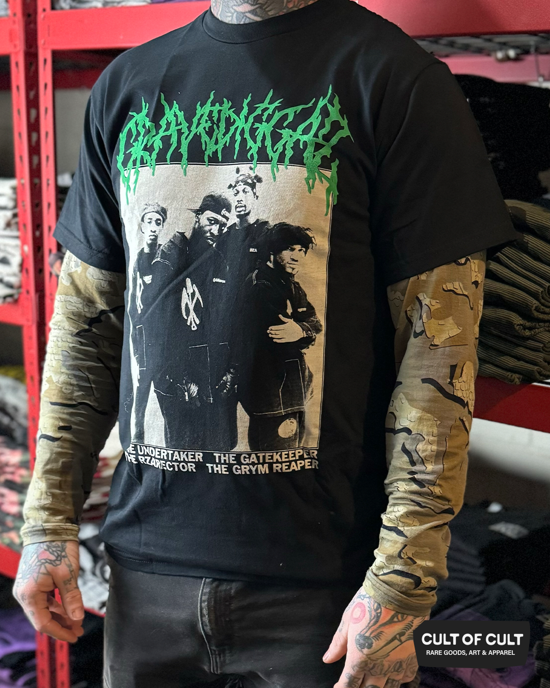 Gravediggaz Black Tee Model Front