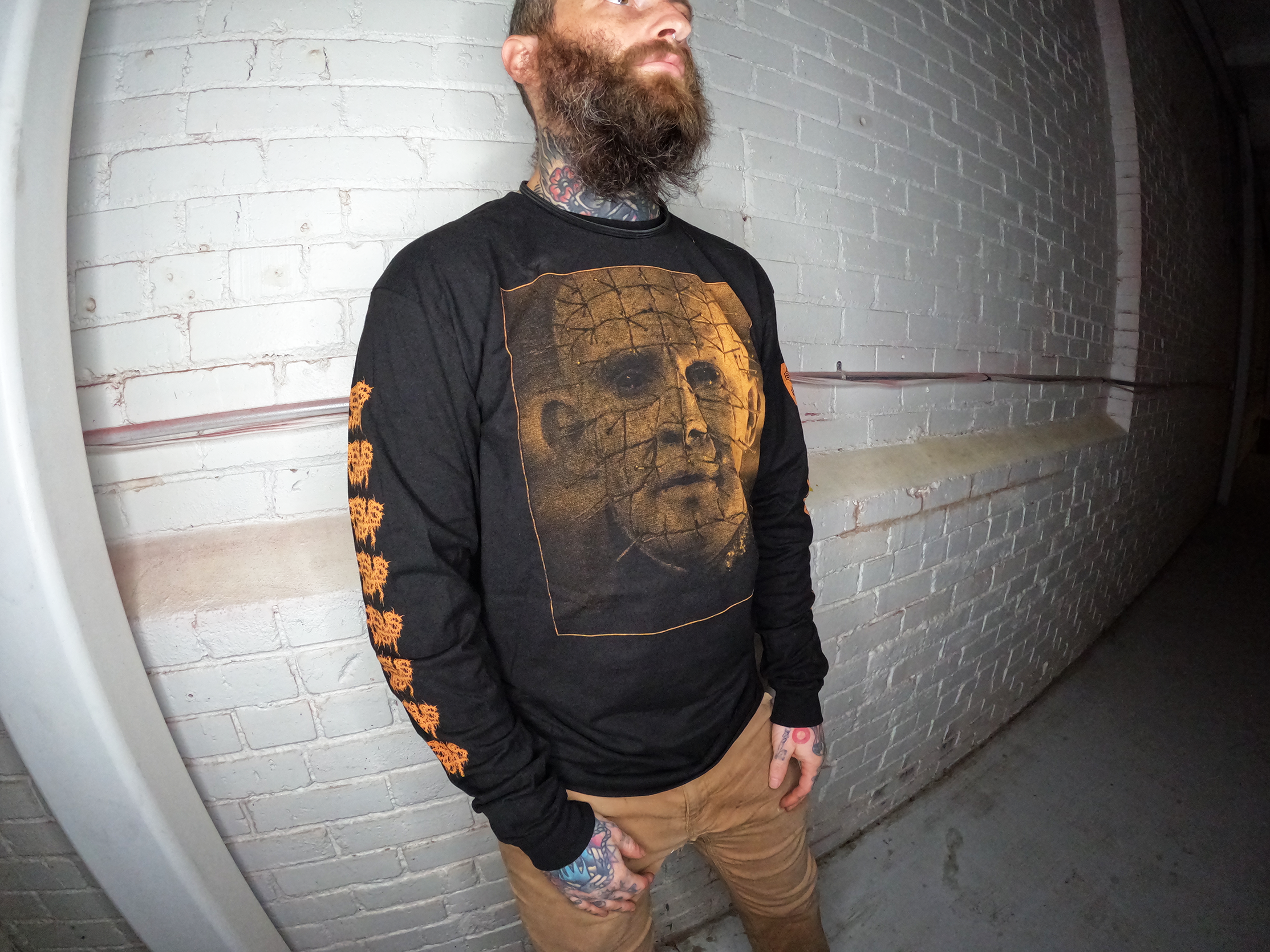 Hellraiser Pinhead Orange Long Sleeve Model Front View
