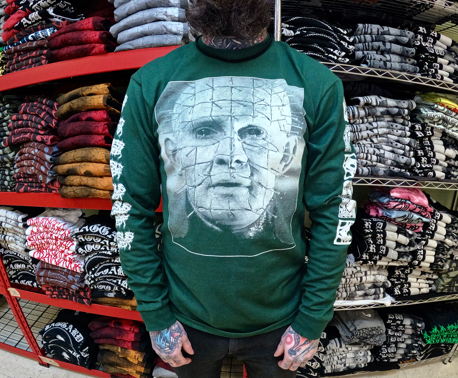Hellraiser Pinhead Green Long Sleeve Model Front View