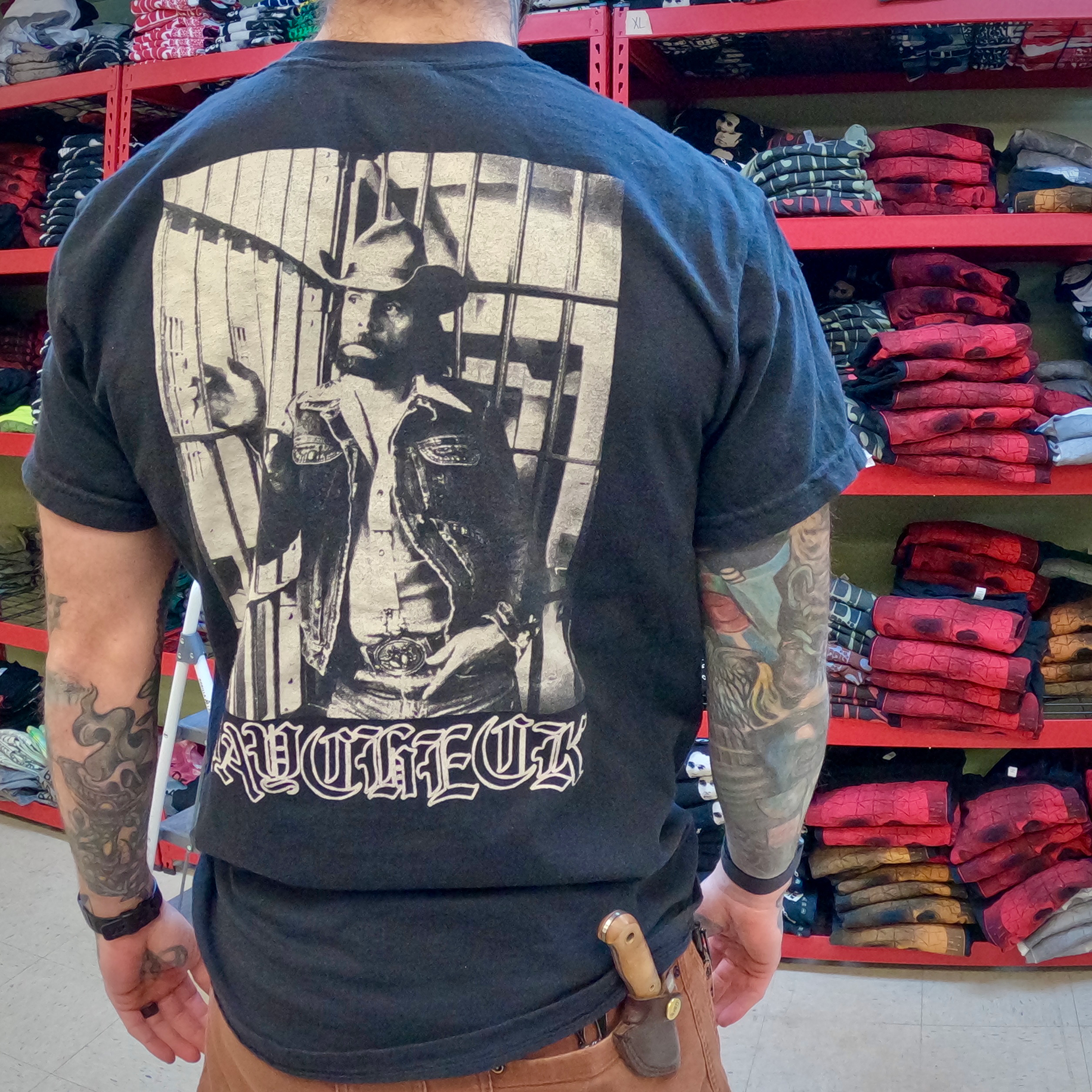 Johnny Paycheck Devils Ways Tee Black Model Back