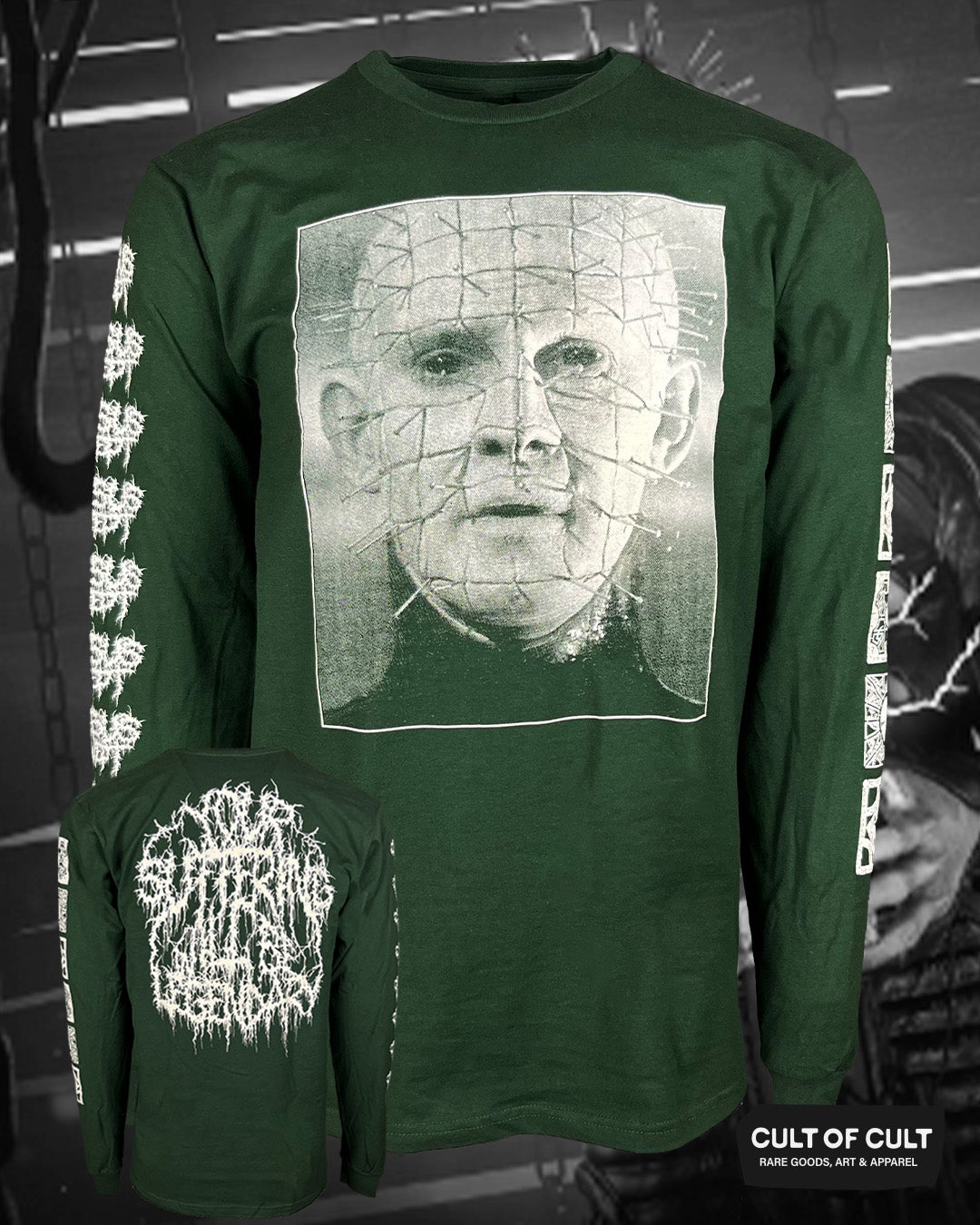 Hellraiser Pinhead Green Long Sleeve Front and Back