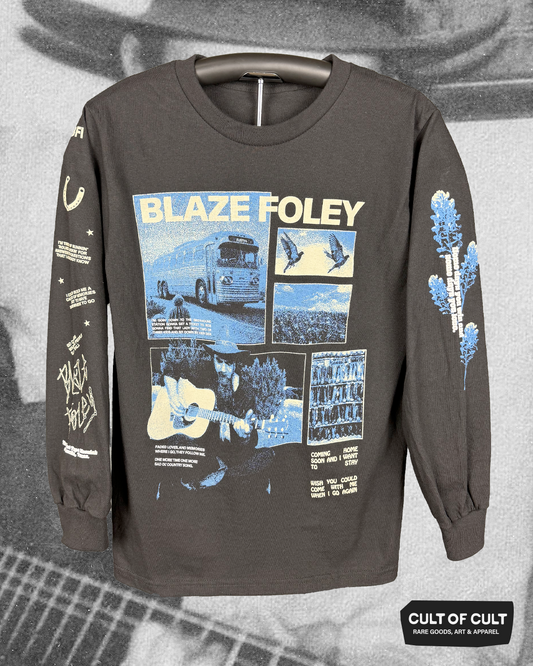 the front view of the Blaze Foley Clay Pigeons long sleeve shirt