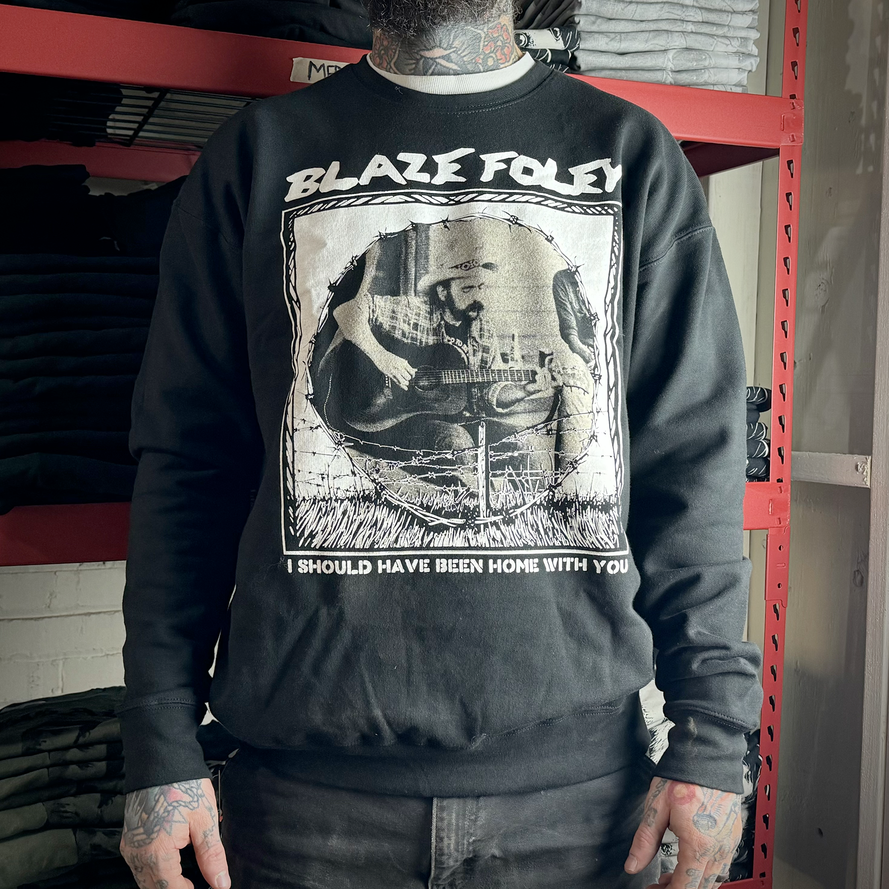 Blaze Foley Crewneck Model Front View