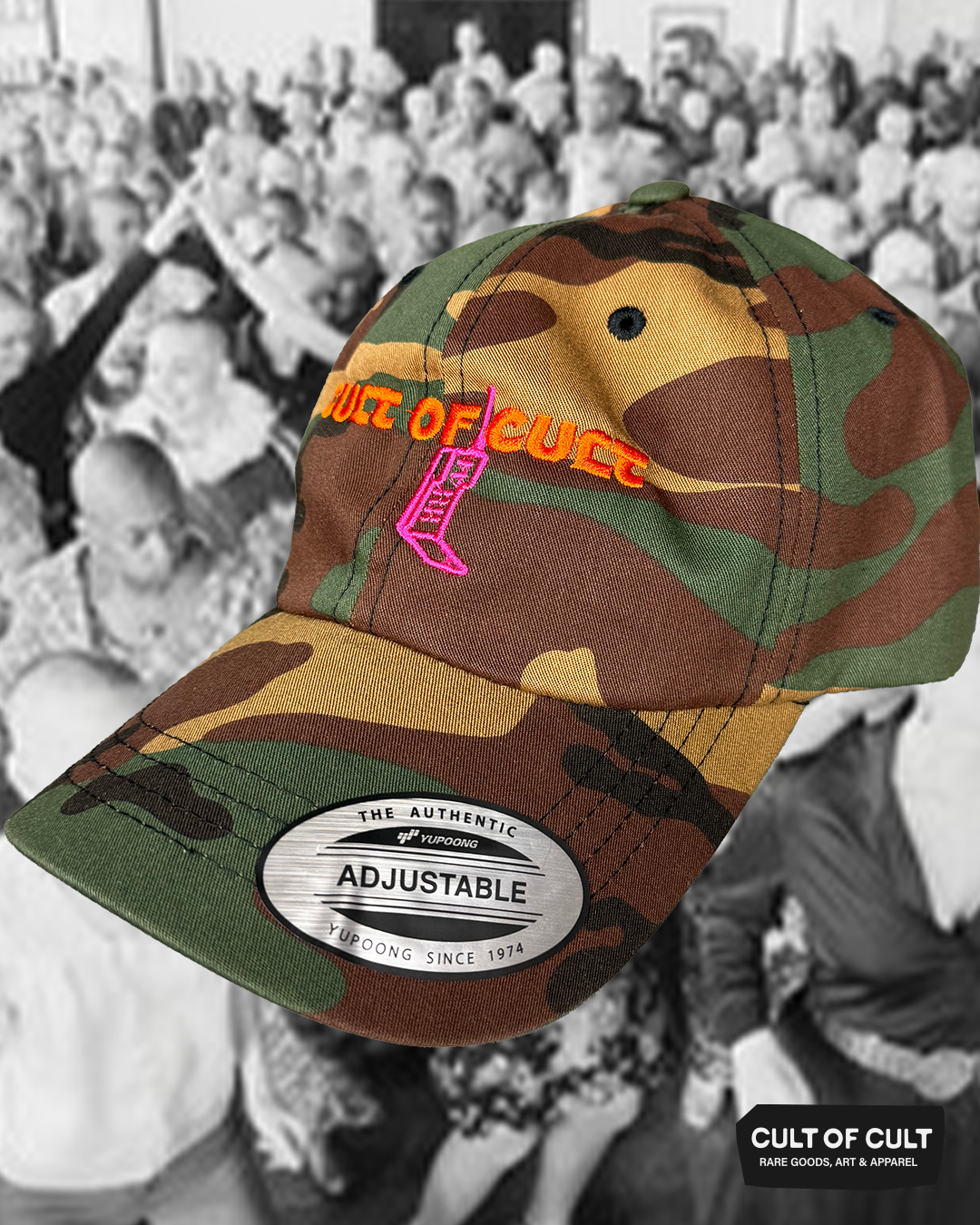 the side view of the camo Cult of Cult hat