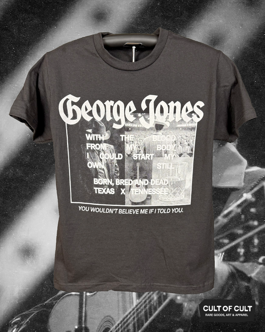 The front view of the George Jones Born Bred and Dead black short sleeve shirt