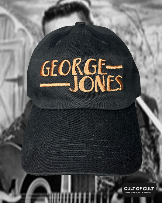the front view of the George Jones black dad hat