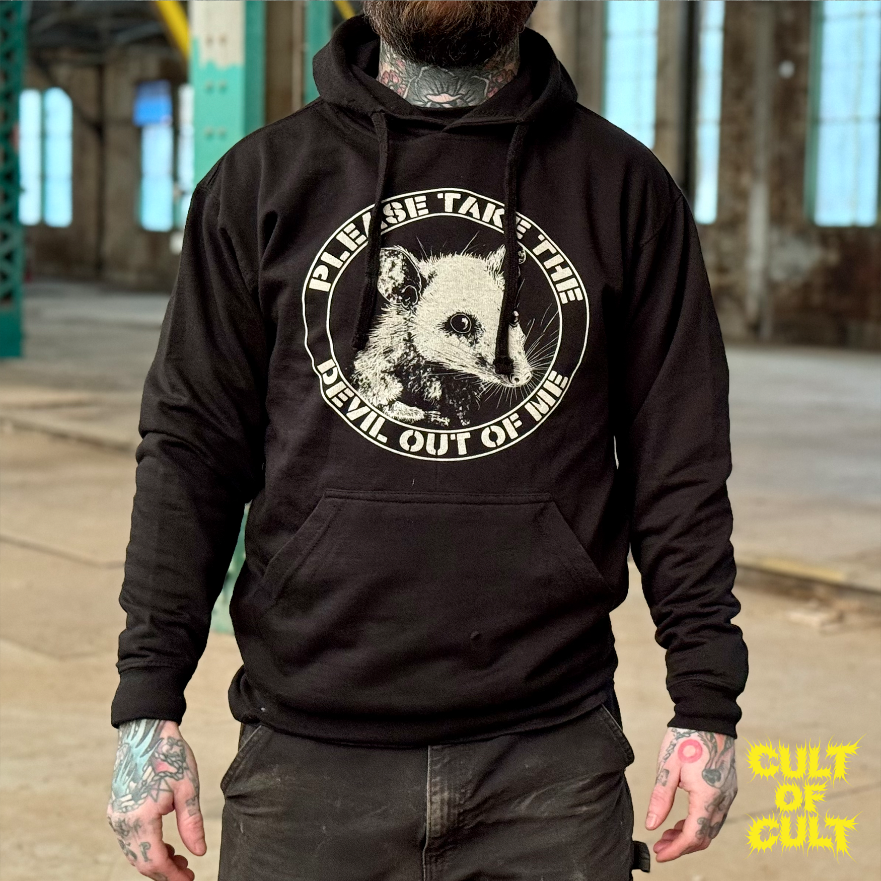 A model wearing the George Jones hoodie, pictured from the front