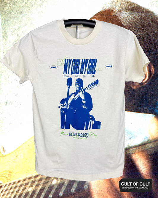 The front view of the cream Lead Belly short sleeve shirt