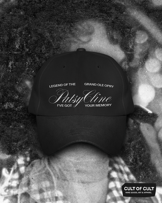 The front of the Patsy Cline black dad hat