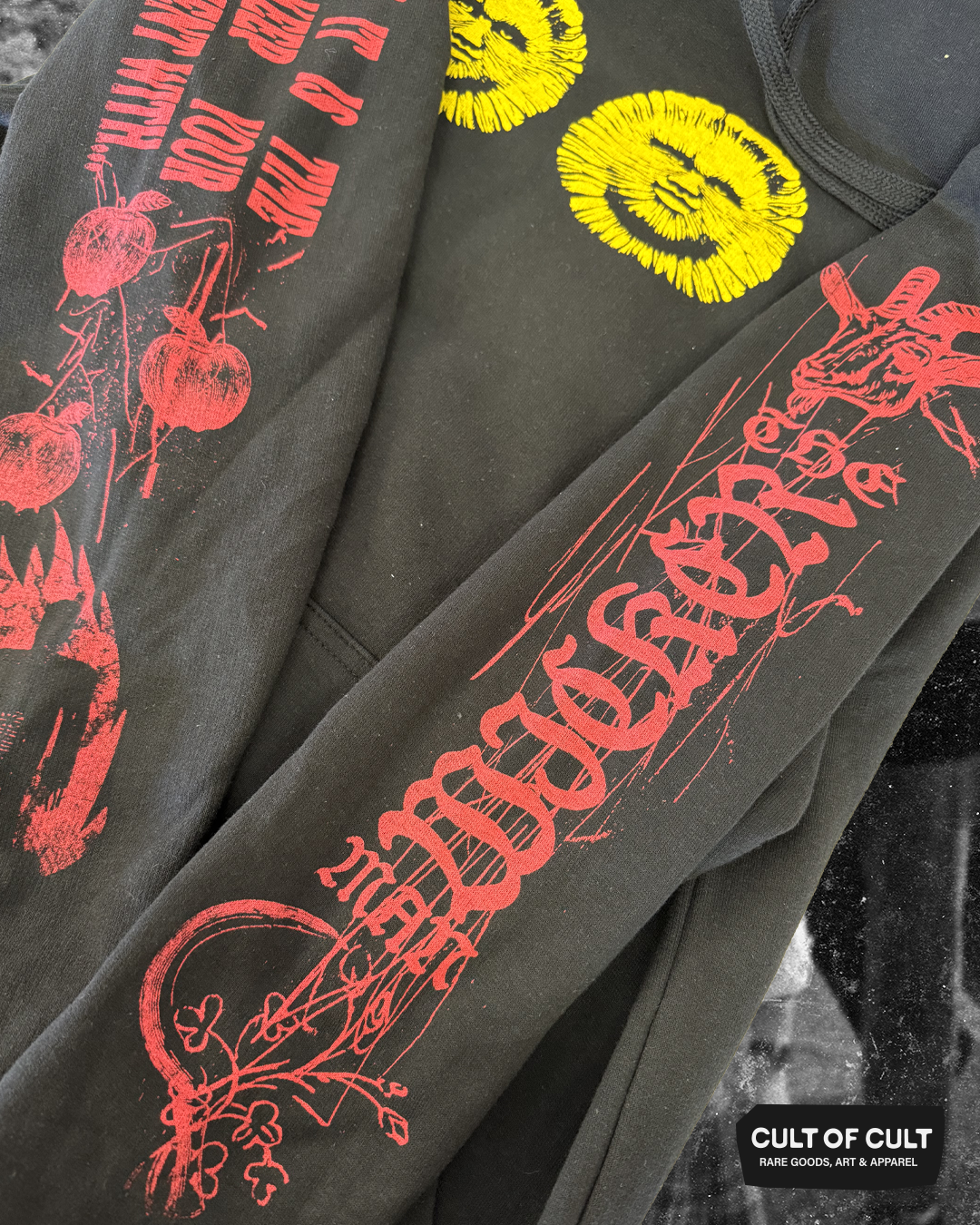 a detailed view of The Wicker Man 1973 black hoodie