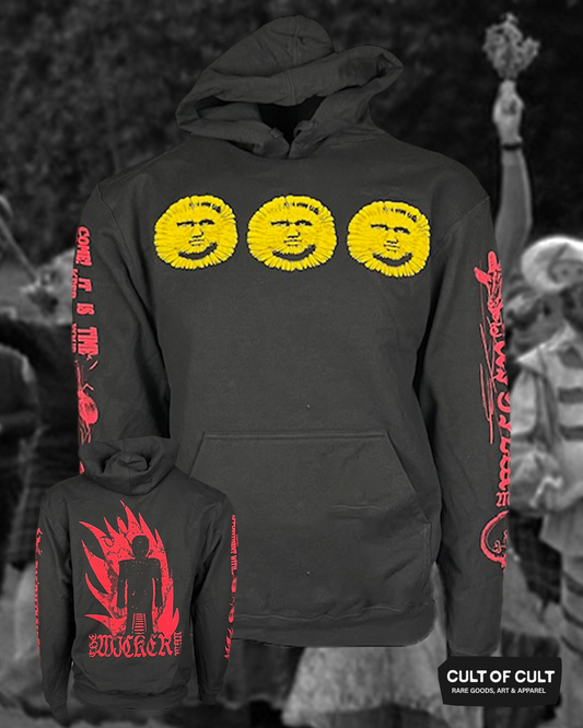 the front and back of The Wicker Man 1973 black hoodie