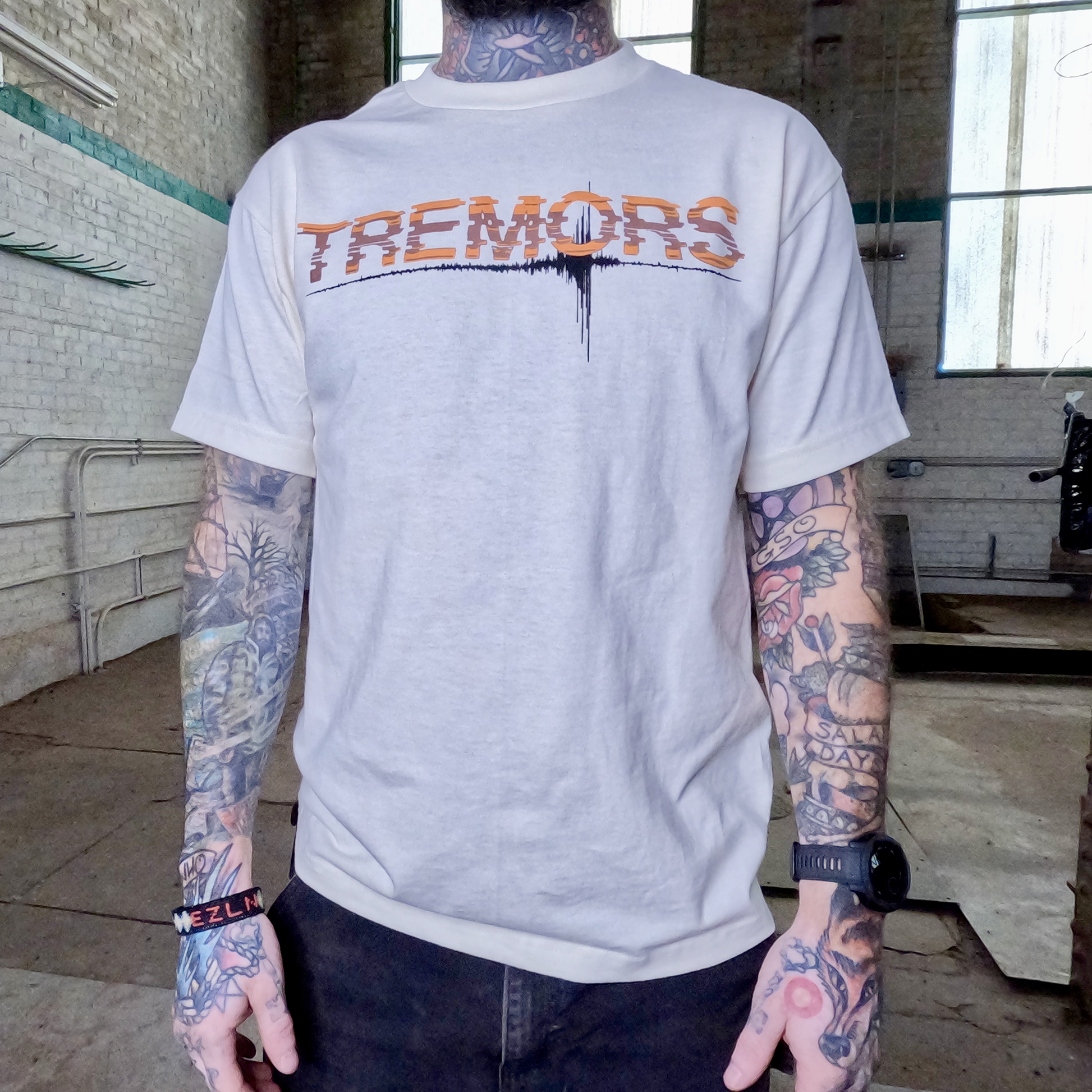 Tremors Graboid Short Sleeve Shirt Model Front View