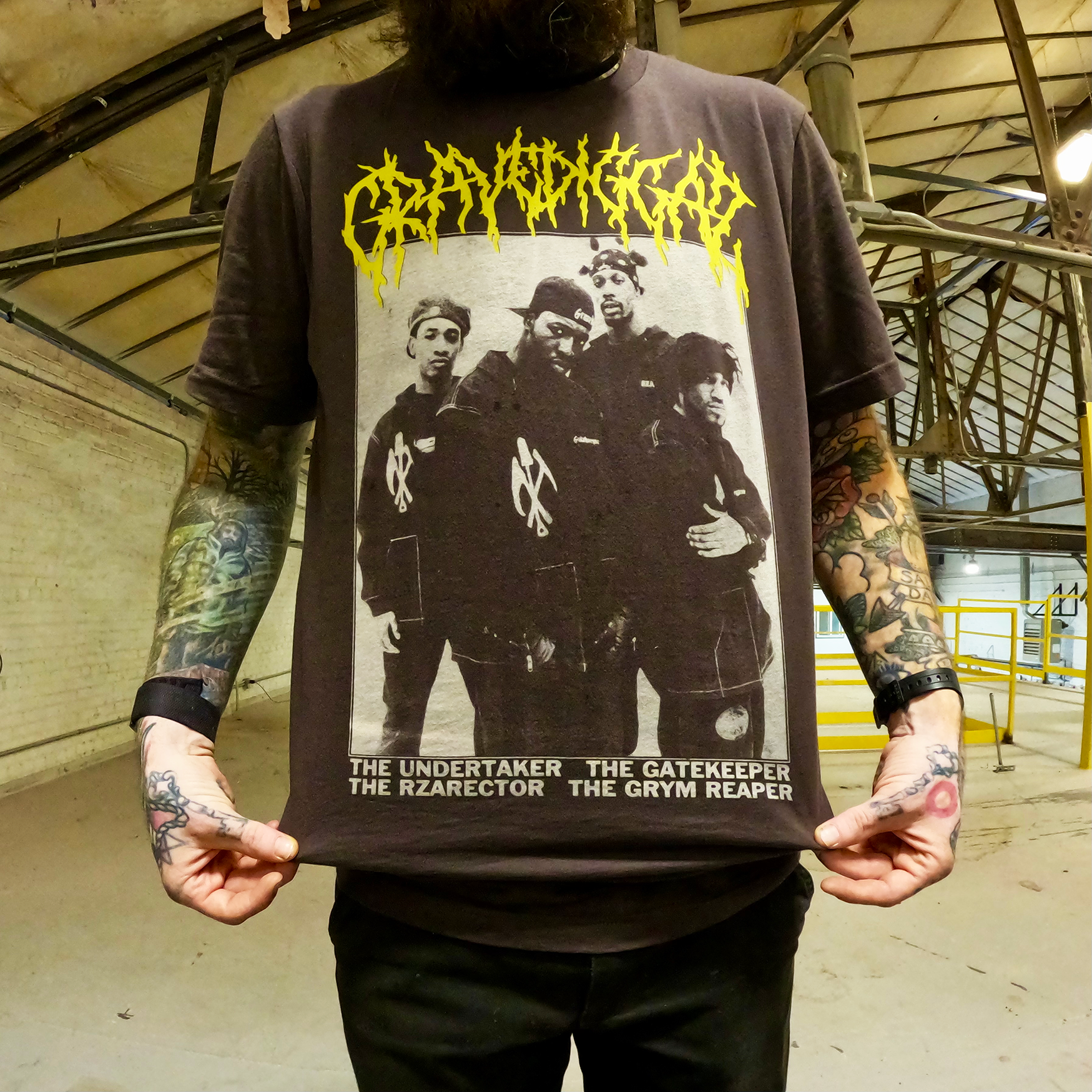 Gravediggaz Brown Tee Model Front 2